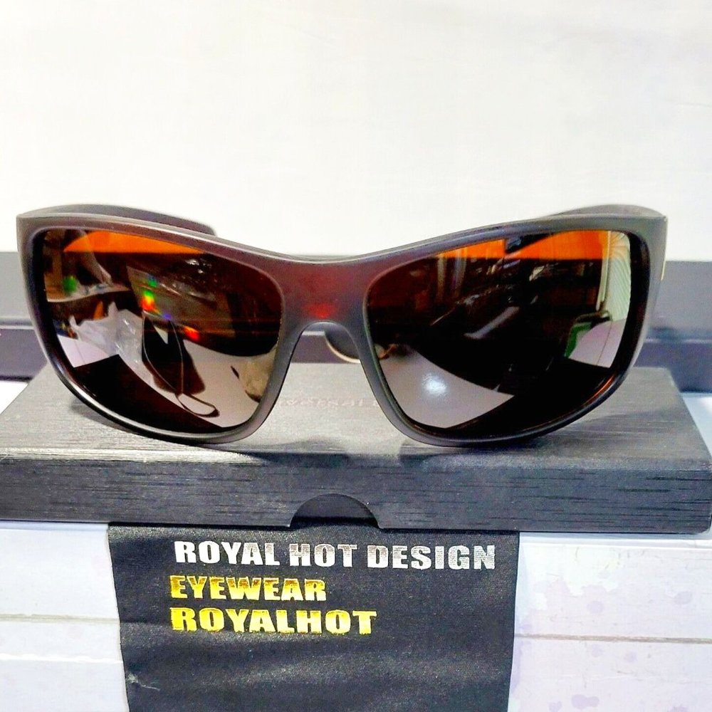Unisex Polarized Sunglasses Black Satin Finish 100%UV Wrap Amber Lens 63mm